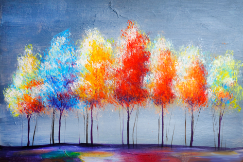 A abstract painting of trees.