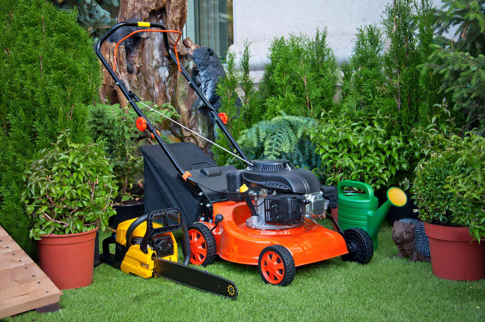 A collection of lawn equipment